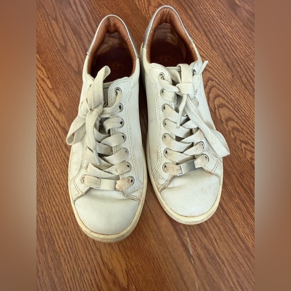 UGG Shoes - UGG Milo White Leather Lace Up Low Top Sneakers with Silver Heel Tab